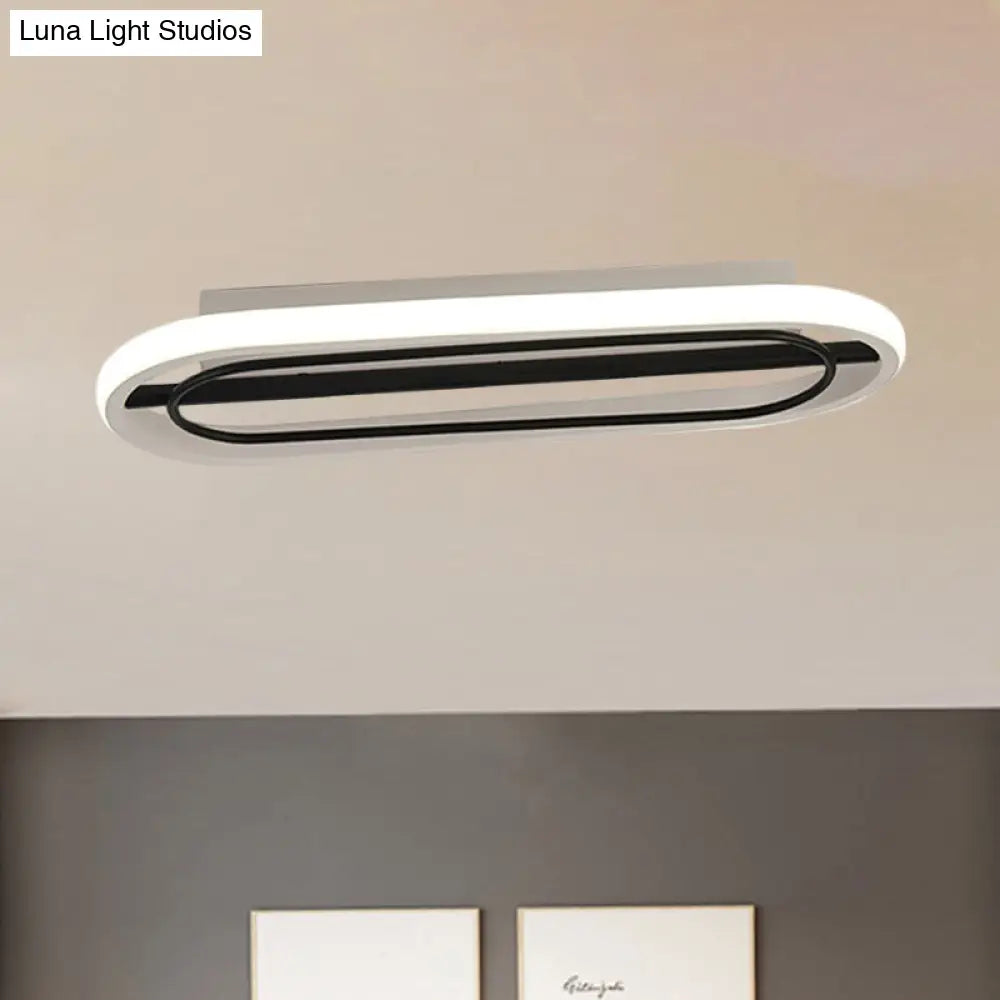 Modern Metal Oval Ceiling Lamp In Black And White/Gold With Led Flush Mount Warm/White Light -