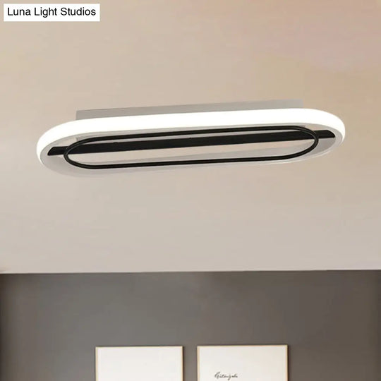 Modern Metal Oval Ceiling Lamp In Black And White/Gold With Led Flush Mount Warm/White Light -