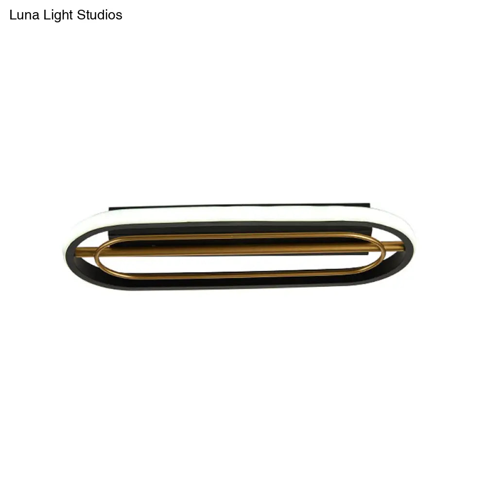 Modern Metal Oval Ceiling Lamp In Black And White/Gold With Led Flush Mount Warm/White Light -