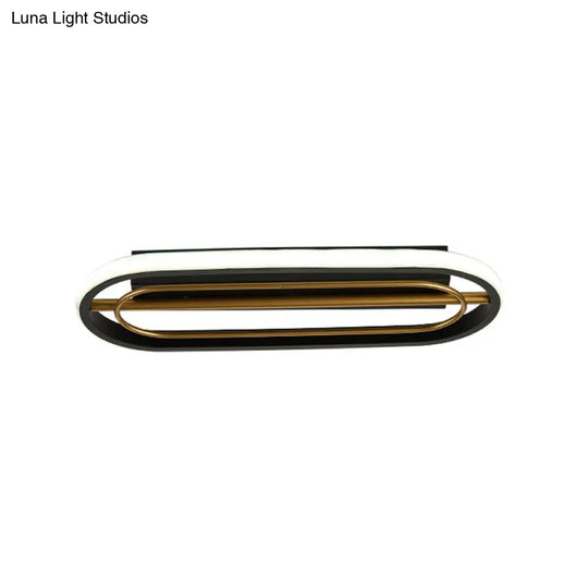 Modern Metal Oval Ceiling Lamp In Black And White/Gold With Led Flush Mount Warm/White Light -