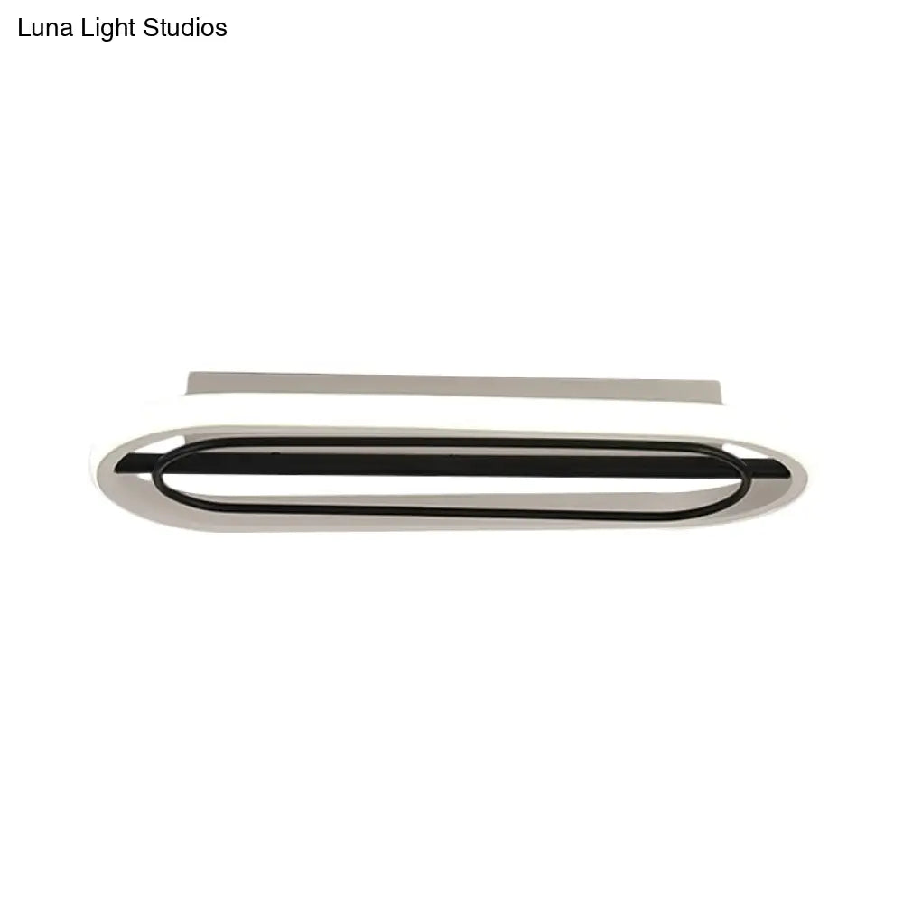 Modern Metal Oval Ceiling Lamp In Black And White/Gold With Led Flush Mount Warm/White Light -