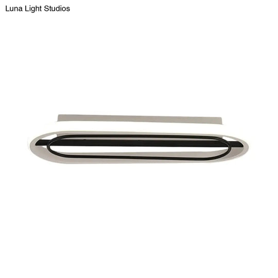 Modern Metal Oval Ceiling Lamp In Black And White/Gold With Led Flush Mount Warm/White Light -
