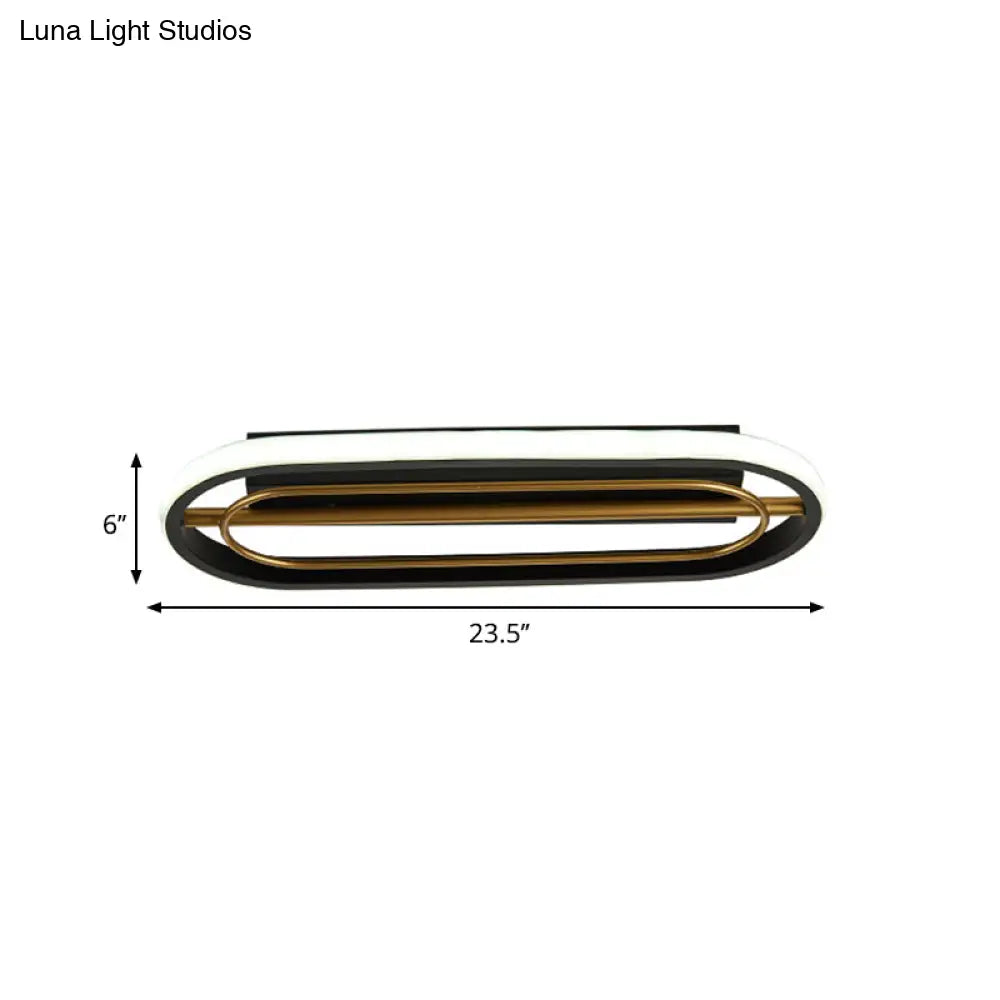 Modern Metal Oval Ceiling Lamp In Black And White/Gold With Led Flush Mount Warm/White Light -