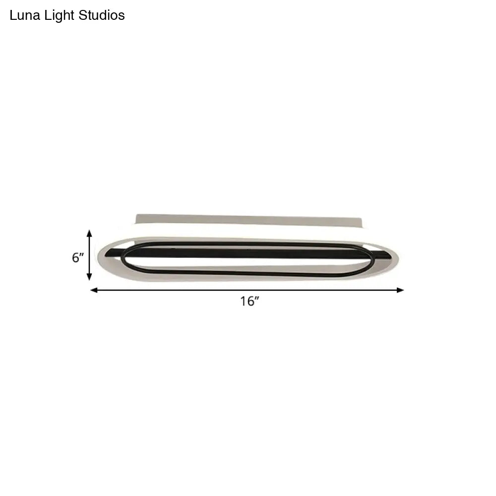 Modern Metal Oval Ceiling Lamp In Black And White/Gold With Led Flush Mount Warm/White Light -