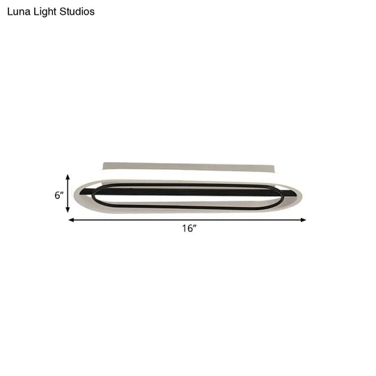 Modern Metal Oval Ceiling Lamp In Black And White/Gold With Led Flush Mount Warm/White Light -
