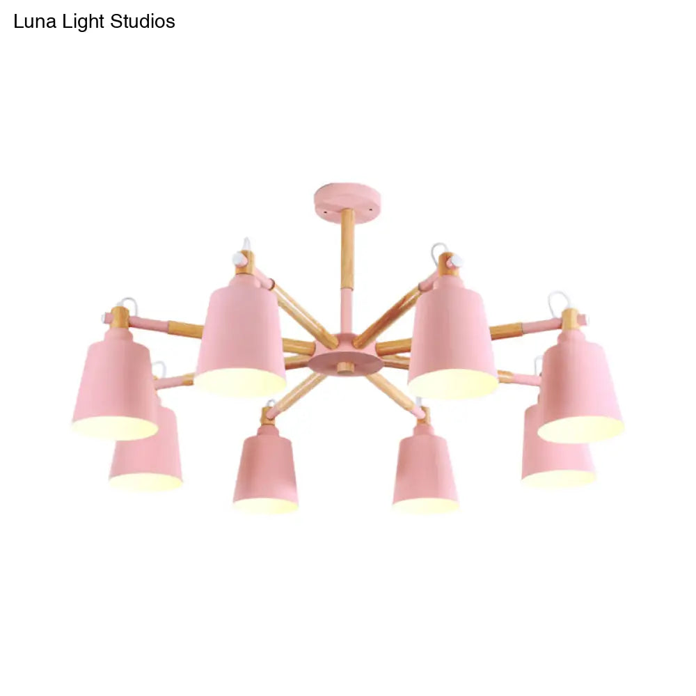 Modern Metal Pendant Lamp With Tapered Shade & 8 Bulbs - Living Room Lighting Fixture