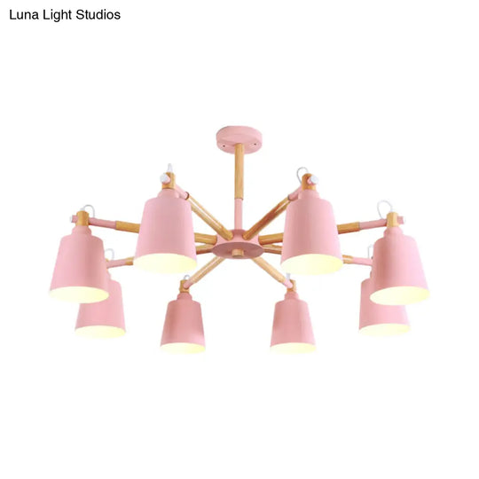 Modern Metal Pendant Lamp With Tapered Shade & 8 Bulbs - Living Room Lighting Fixture