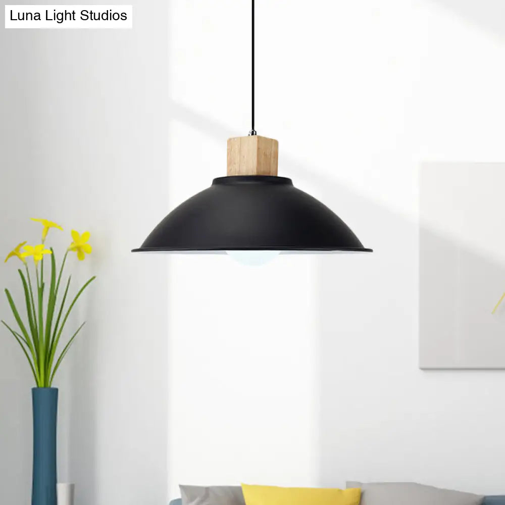 Modern Black Metal Bowl Shade Pendant Lamp - 1 Light Dining Room Hanging