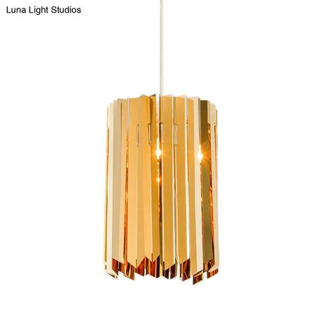 Modern Metal Pendant Light With Black/Chrome/Gold Finish - 1-Light Cylindrical Hanging Lamp