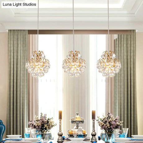 Modern Metal Pendant Light With Clear Crystal Balls And 3 Bulbs - Round/Linear Canopy Black/Gold