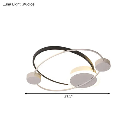 Modern Metal Planet Orbit Flushmount Lighting - Led Black - White Ceiling Mounted Fixture In