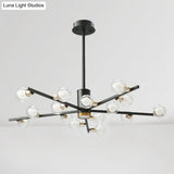 Modern Metal Radial Chandelier Light Fixture With Clear Bubble Glass Shades - 6/10/15 Lights Black