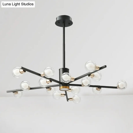 Modern Metal Radial Chandelier Light Fixture With Clear Bubble Glass Shades - 6/10/15 Lights Black