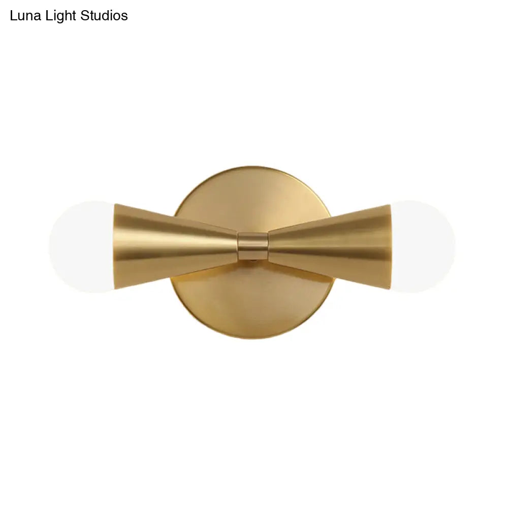 Modern Metal Sconce Light Fixture With Flared Design - Ideal For Living Room Brass Finish 2 Lights
