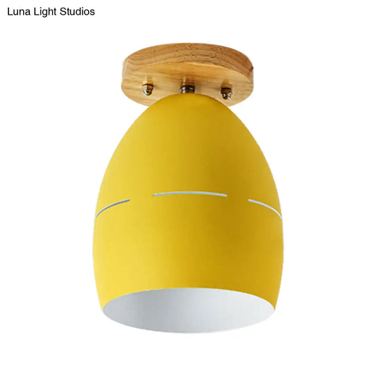 Modern Metal Semi-Flush Ceiling Light - 1 Oval Semi Flush Mount Lighting In Pink/Yellow/Green For