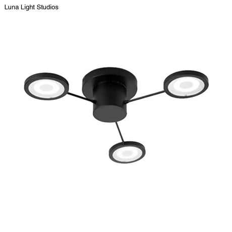 Modern Metal Semi Flush Mount Light Fixture - Small Disk Design With 3 Lights Black/White Ceiling
