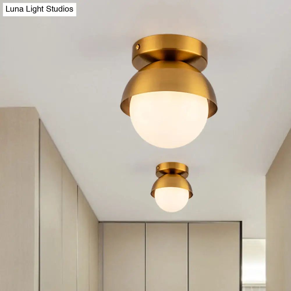 Modern Metal Semicircle Ceiling Mounted Light: Black/Gold Finish Flushmount Lamp For Foyer