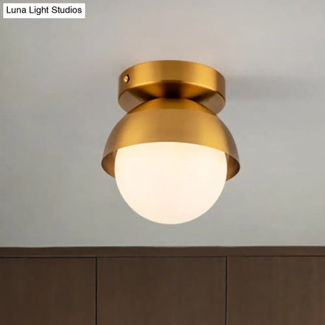 Modern Metal Semicircle Ceiling Mounted Light: Black/Gold Finish Flushmount Lamp For Foyer