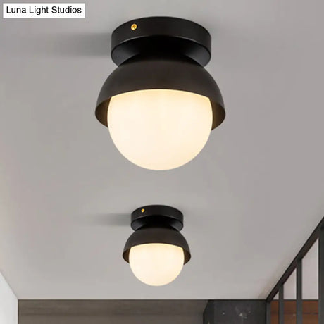 Modern Metal Semicircle Ceiling Mounted Light: Black/Gold Finish Flushmount Lamp For Foyer