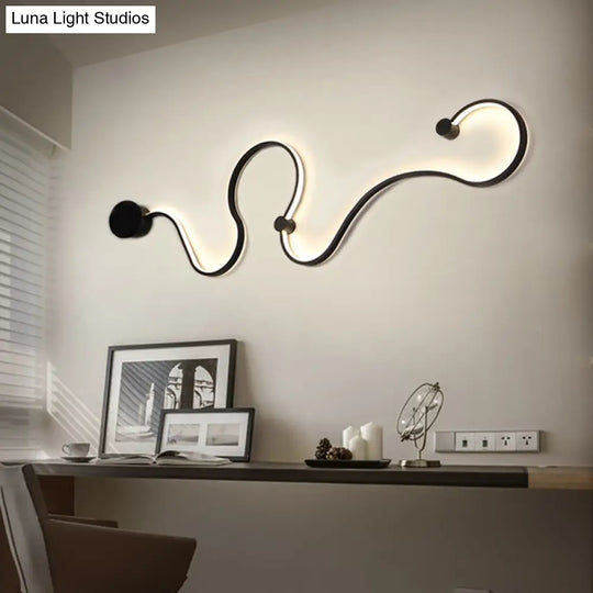 Modern Metal Snake-Like Wall Sconce Lighting - 25.5/50 W Led Mount Lamp In Black With Warm/White