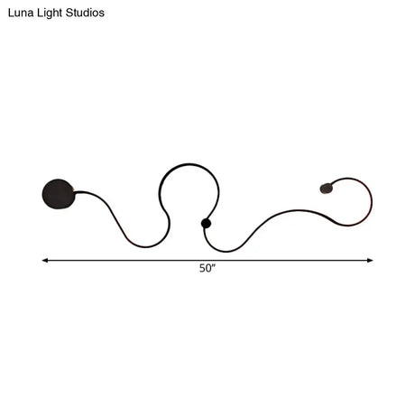 Modern Metal Snake-Like Wall Sconce Lighting - 25.5/50 W Led Mount Lamp In Black With Warm/White