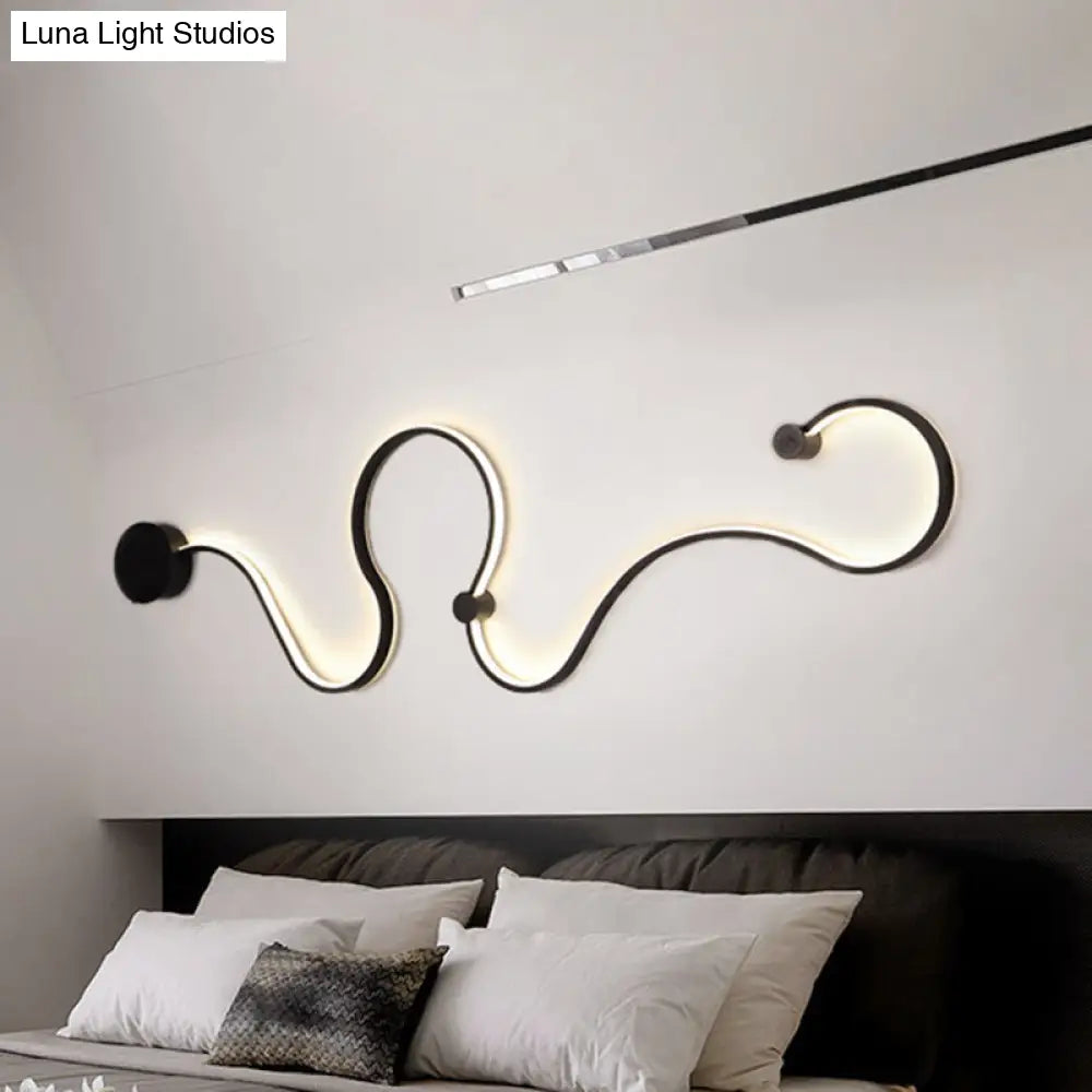 Modern Metal Snake-Like Wall Sconce Lighting - 25.5/50 W Led Mount Lamp In Black With Warm/White