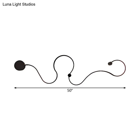 Modern Metal Snake-Like Wall Sconce Lighting - 25.5/50 W Led Mount Lamp In Black With Warm/White