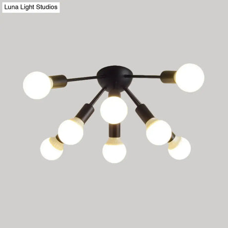 Modern Metal Sputnik Semi Flush Mount Ceiling Light – 8/12 Lights In White/Black/Gold For Living