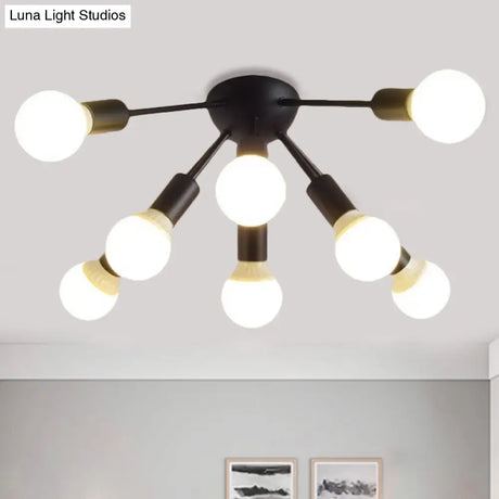 Modern Metal Sputnik Semi Flush Mount Ceiling Light – 8/12 Lights In White/Black/Gold For Living