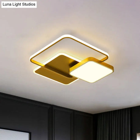 Modern Metal Square Led Ceiling Light Fixture In Gold/Black & White For Bedroom
