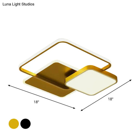 Modern Metal Square Led Ceiling Light Fixture In Gold/Black & White For Bedroom