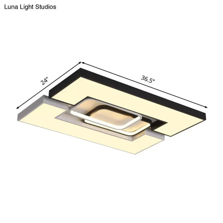 Modern Metal Square/Rectangular Flush Mount Lamp - Black/White 22’/31.5’ Wide Led Ceiling