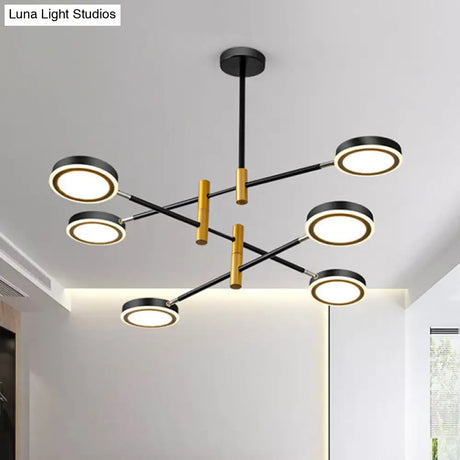 Modern Metal Starburst Chandelier - 4/6 Heads White/Black Gold Finish Warm/White Light