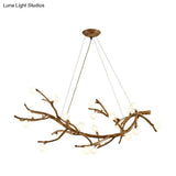 Modern Metal Tree Branch Island Lighting Fixture With Art Deco Wood Suspension And Acrylic Ball