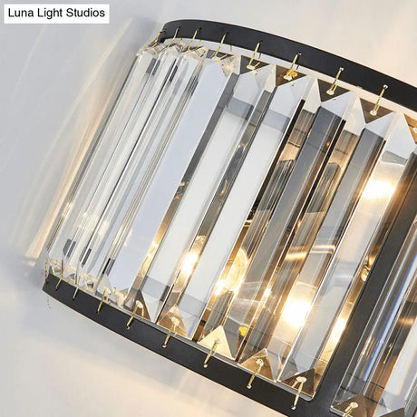 Modern Metal Wall Sconce With Dual Bulbs Crystal Block & Black/Gold Finish
