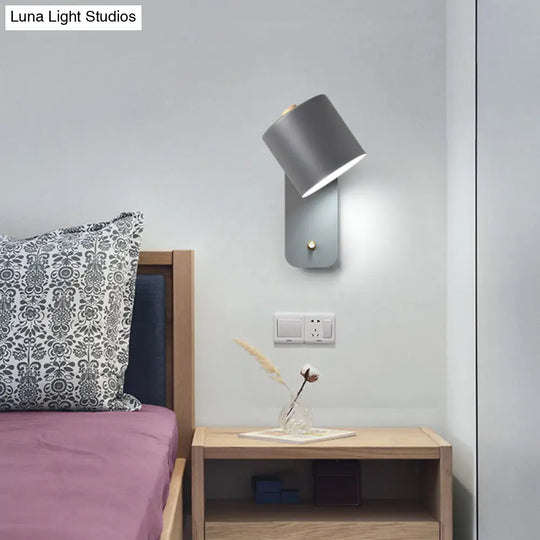 Modern Metal Wall Sconce With Grey/Green Tube Bulb And Rectangle Backplate