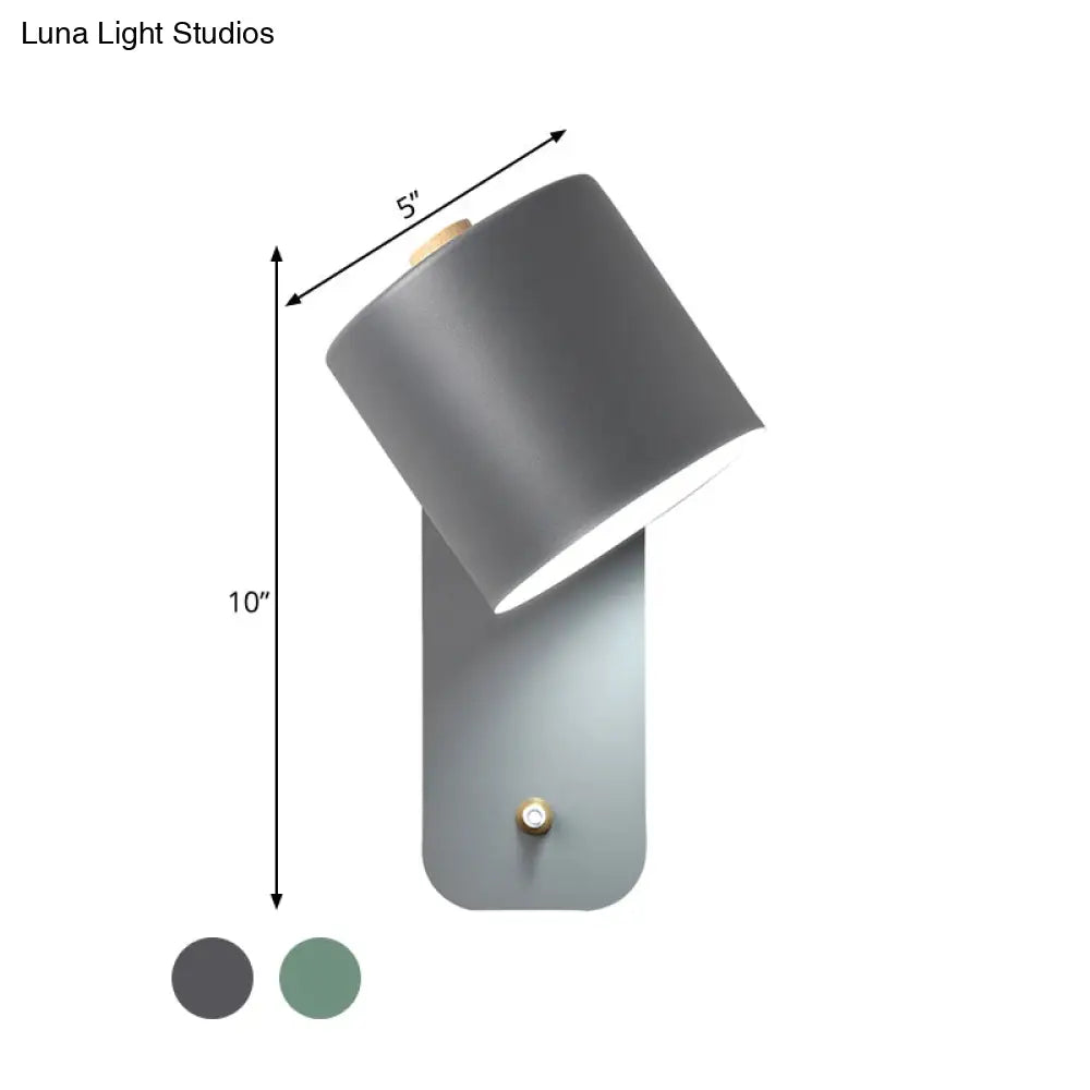 Modern Metal Wall Sconce With Grey/Green Tube Bulb And Rectangle Backplate