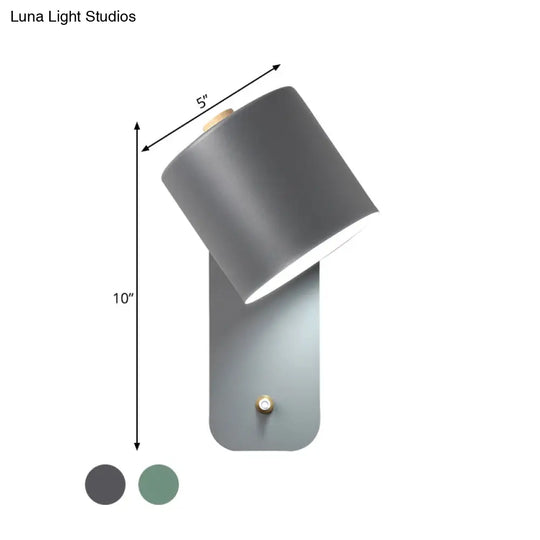 Modern Metal Wall Sconce With Grey/Green Tube Bulb And Rectangle Backplate