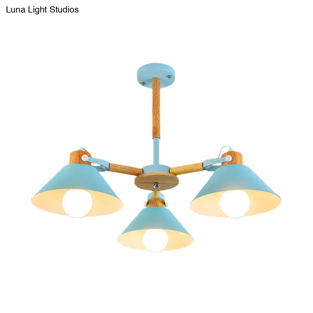 Modern Metal Wood Cone Pendant Lights - 3-Light Hanging Lamp For Hallway