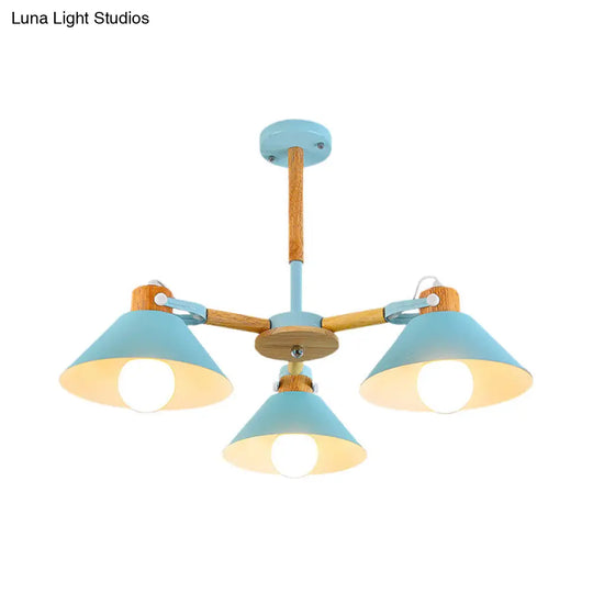 Modern Metal Wood Cone Pendant Lights - 3-Light Hanging Lamp For Hallway