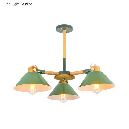 Modern Metal Wood Cone Pendant Lights - 3-Light Hanging Lamp For Hallway