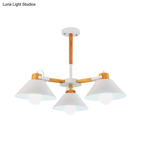 Modern Metal Wood Cone Pendant Lights - 3-Light Hanging Lamp For Hallway