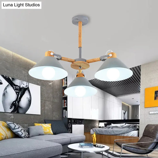 Modern Metal Wood Cone Pendant Lights - 3-Light Hanging Lamp For Hallway