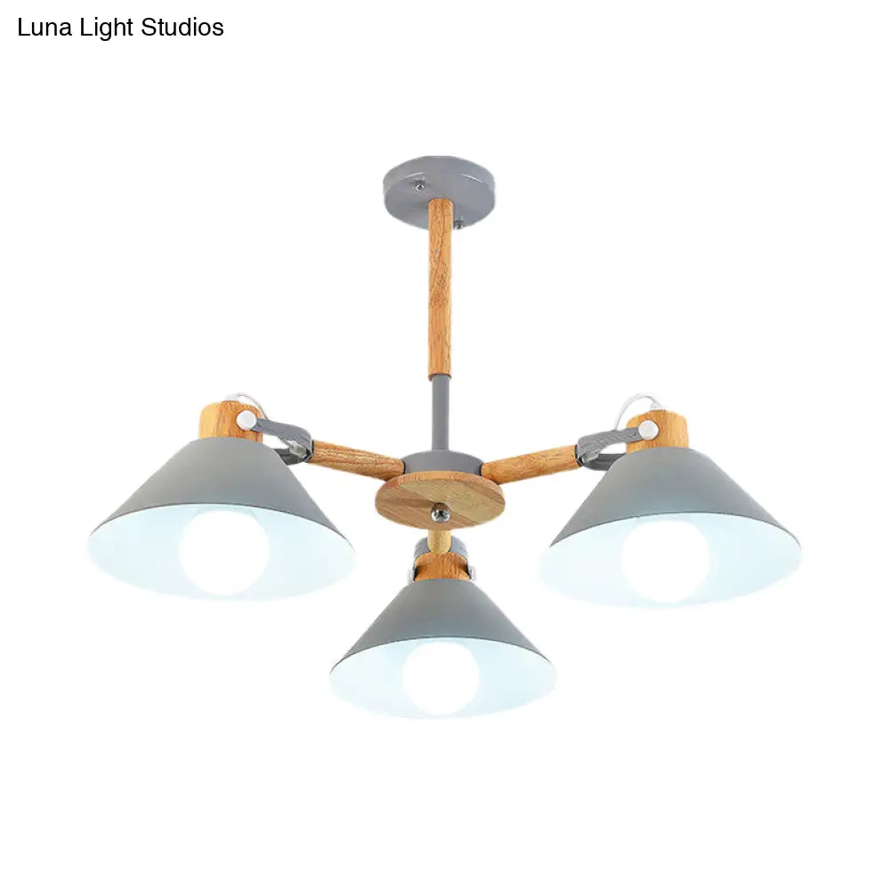Modern Metal Wood Cone Pendant Lights - 3-Light Hanging Lamp For Hallway