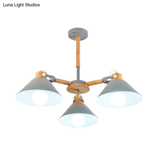 Modern Metal Wood Cone Pendant Lights - 3-Light Hanging Lamp For Hallway