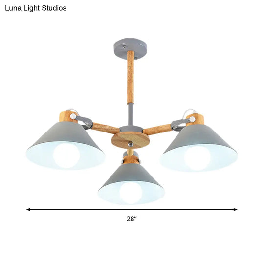 Modern Metal Wood Cone Pendant Lights - 3-Light Hanging Lamp For Hallway