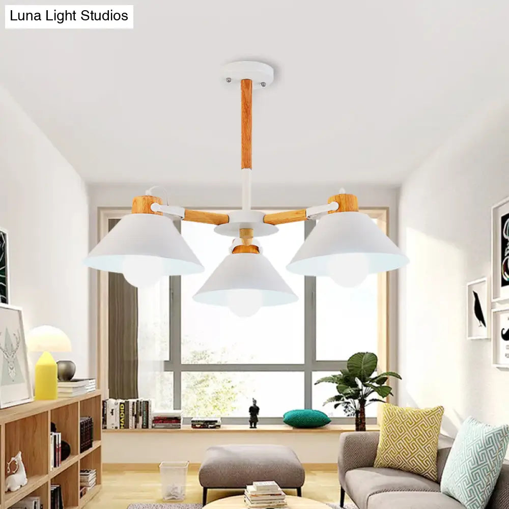 Modern Metal Wood Cone Pendant Lights - 3-Light Hanging Lamp For Hallway