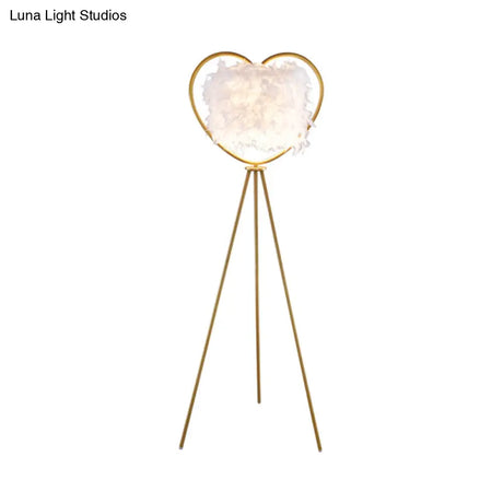 Modern Metallic 1-Head Black/Gold Finish Floor Lamp With Feather Shade & Loving Heart Frame