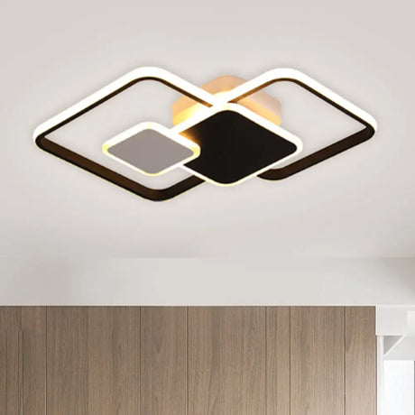 Modern Metallic Black/Gold Led Flush Mount Ceiling Light In Warm/White 22’/32.5’ Wide Black /