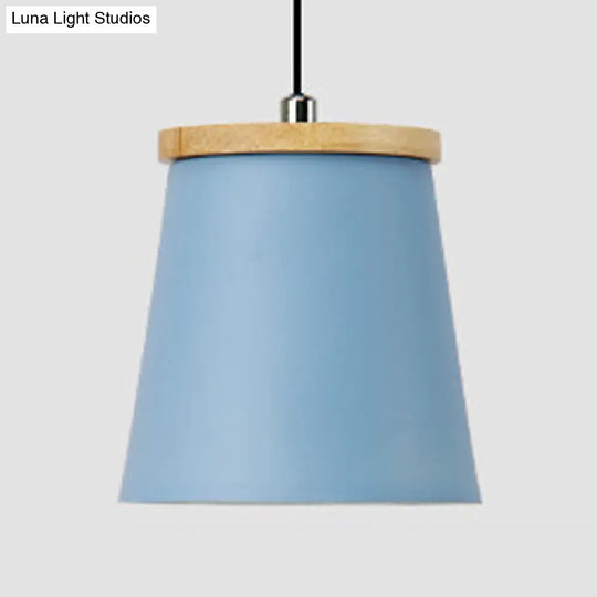 Modern Metallic Bucket Pendant Light For Kitchen And Dining Room Blue